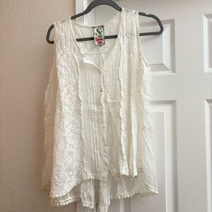 Johnny Was White Sheer Sleeveless Top